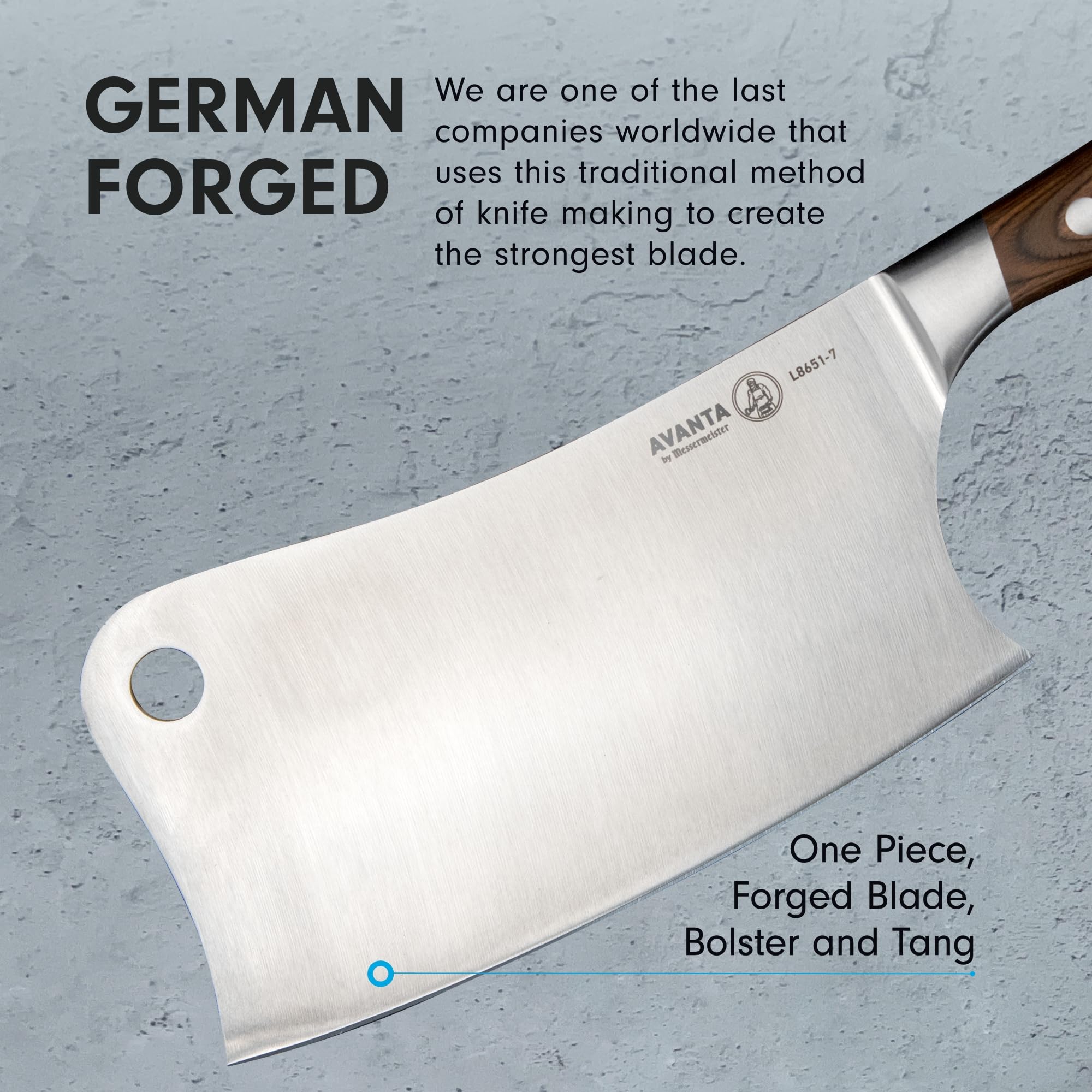 Messermeister Avanta 7” Heavy Meat Cleaver - German X50 Stainless Steel - Rust Resistant & Easy to Maintain