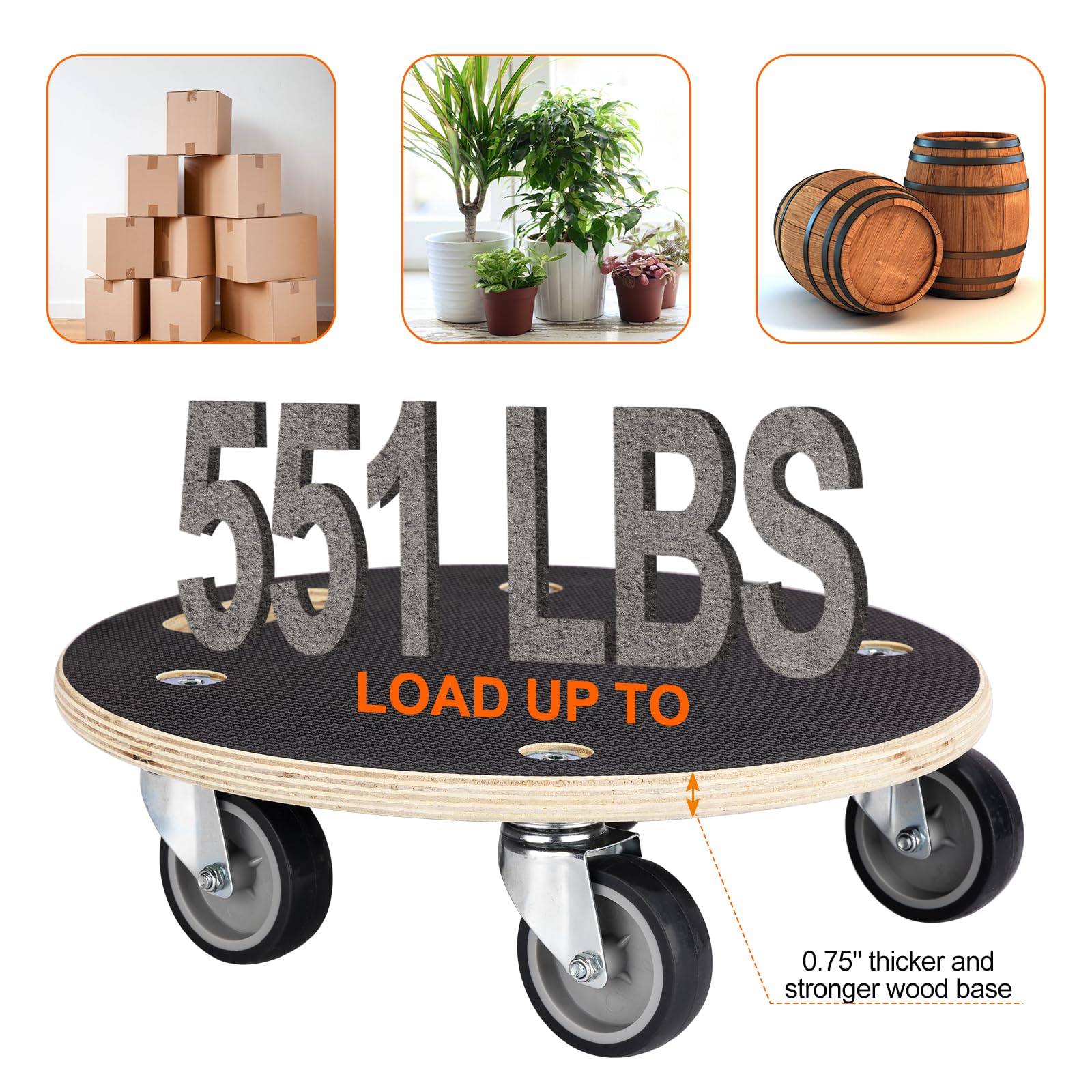 Katsuyoku Furniture Movers with Wheels 2 Pack Round Wood Platform Dolly cart 550 Lbs Capacity Heavy Duty Furniture Mover Carrier Small Flat Dolly