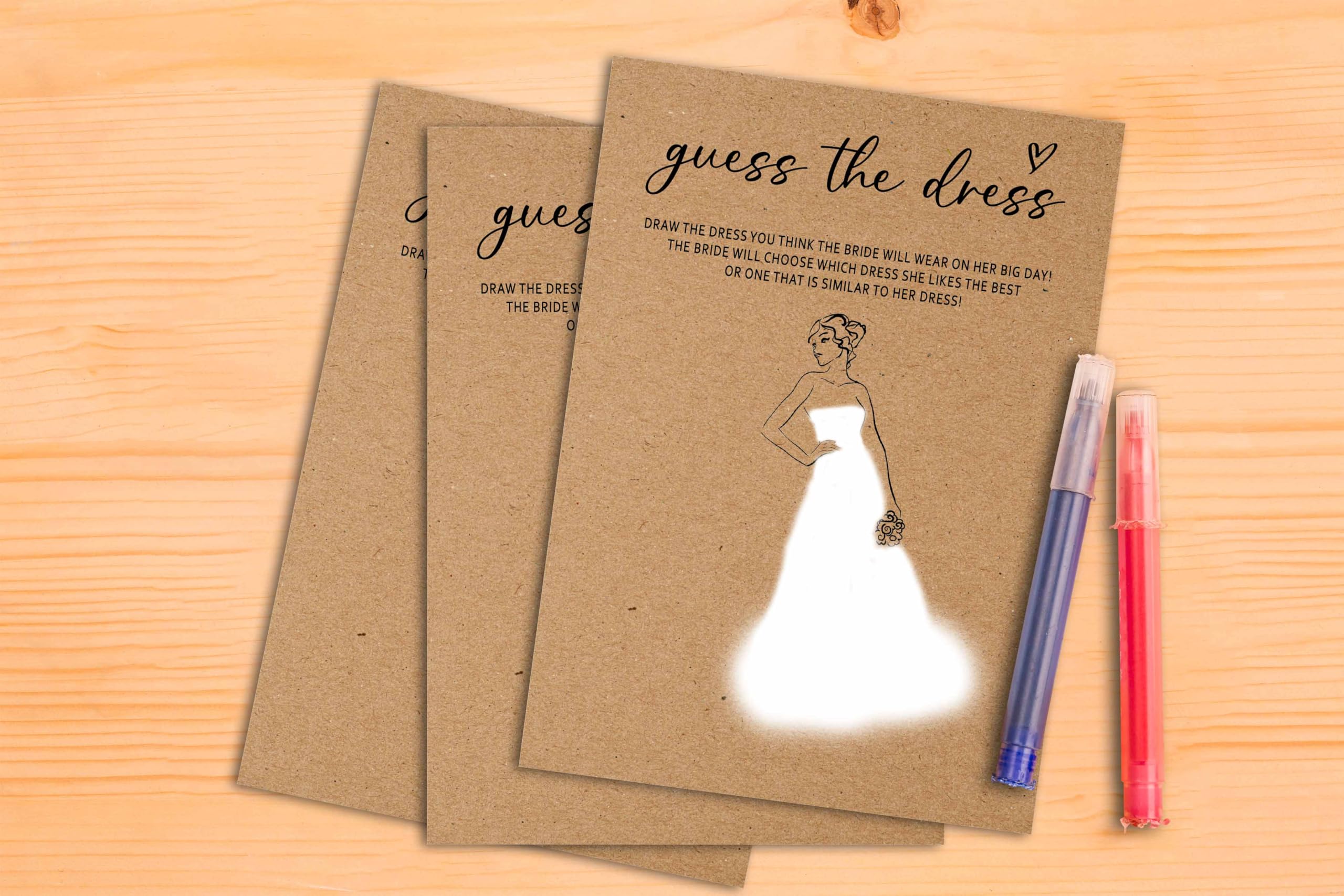 HEZNZXQ Rustic Kraft Wedding Games, Guess The Dress Minimalist Bridal Shower Games, Engagement/Bachelorette Party Decorations, 5" x 7" Double-Sided Games Cards(25 Pack)-A12