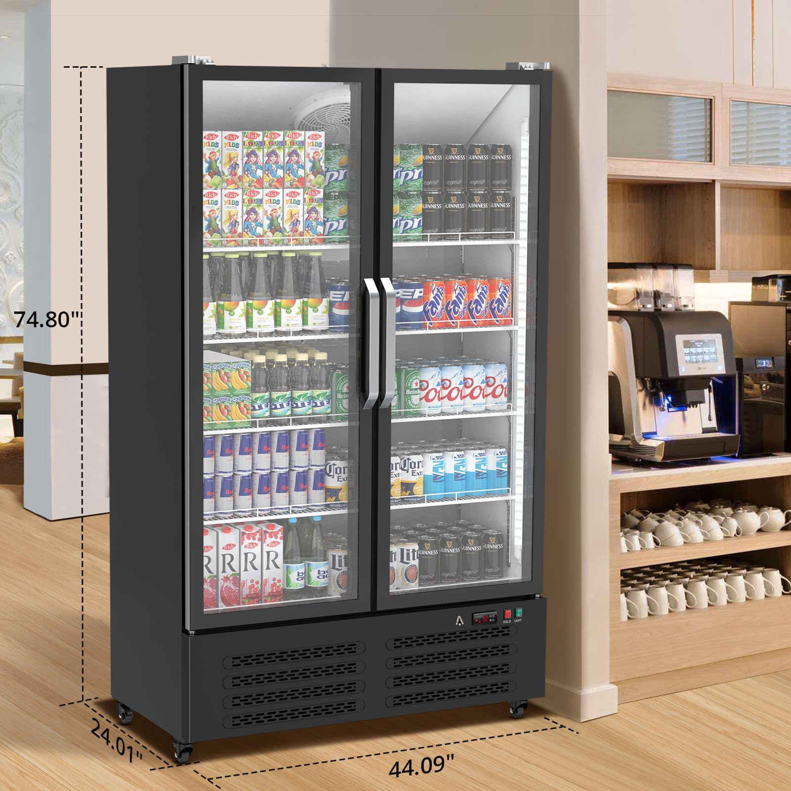 ACONEE Refrigerator Commercial Glass Door Display Upright Freezer, Black