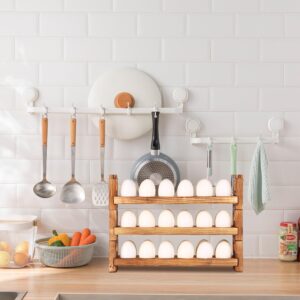 CVHOMEDECO. Wooden Egg Holder Fresh Egg Holders Countertop Firewood Egg Collecting Rack for Gathering Fresh eggs, Stackable with 36 eggs, Home Kitchen Organizer, Set of 3 PCS