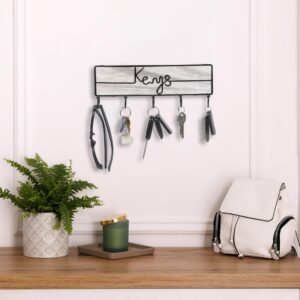 SNAP INVENT Wall Mounted Key Hooks for Hanging and Holding Keys - Entryway Keys Organizer - Handmade Metal Ornament with Natural Wood (White)