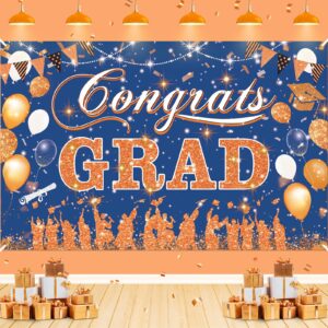 blue orange graduation decoration banner, blue orange congrats grad banner 2024 blue orange graduation party banner for class of 2024 high school college graduation party 70.8x43.3 inch