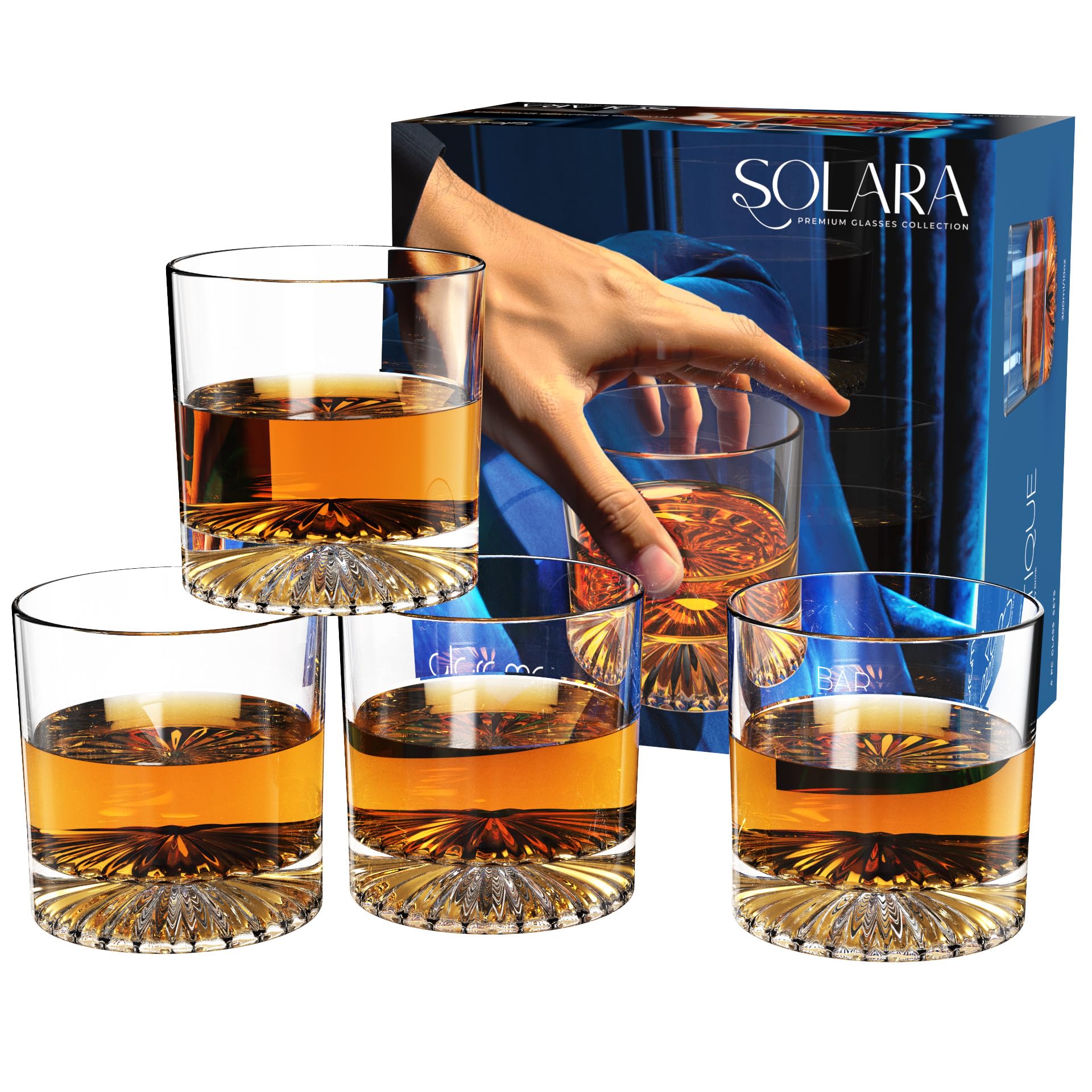 GLORAMA Old Fashioned Whiskey Glasses - Set of 4, 10oz Lead-Free Premium Crystal, Heavy Base Glass for Scotch, Bourbon, Whisky, Cocktails. Elegant Drinkware for Men’s Gifts & Home Bar Essentials