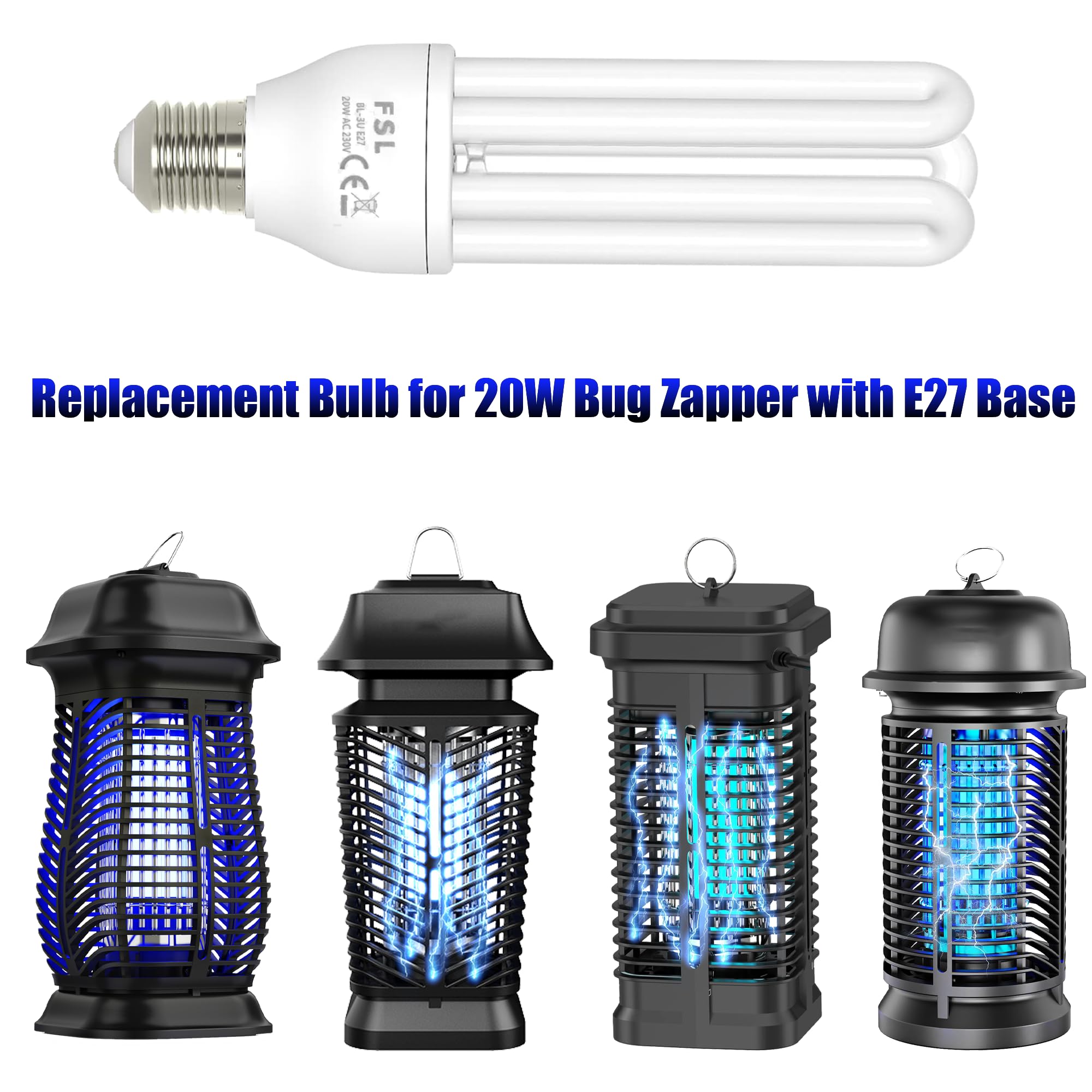 Bug Zapper Replacement Light Bulb with E27 Base, 3U Shaped Tube Bulb for 20W Outdoor Mosquito Zapper, Compatible with XGAYOO, Homesuit, PALONE, Meilen