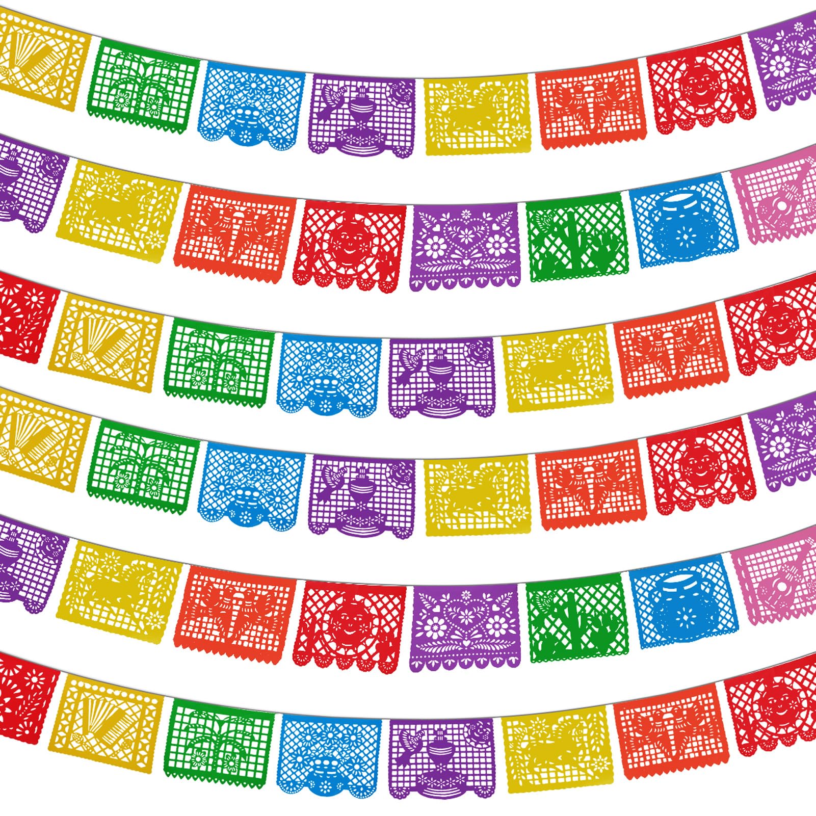 YADECOMA 6 Packs 108 Ft Fiesta Party Decorations Mexican Party Banners Papel Picado Banners Cinco De Mayo Decorations Dia De Los Muertos Decor Mexico Halloween Banner Birthday Party Decorations