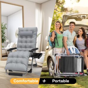 Slendor Oversized Zero Gravity Chairs XL, Padded Anti Gravity Chair, 29in Zero Gravity Lounge Chair, Folding Reclining Chair w/Aluminum Alloy Lock, Headrest, Cup Holder, Support 440lbs, Gray