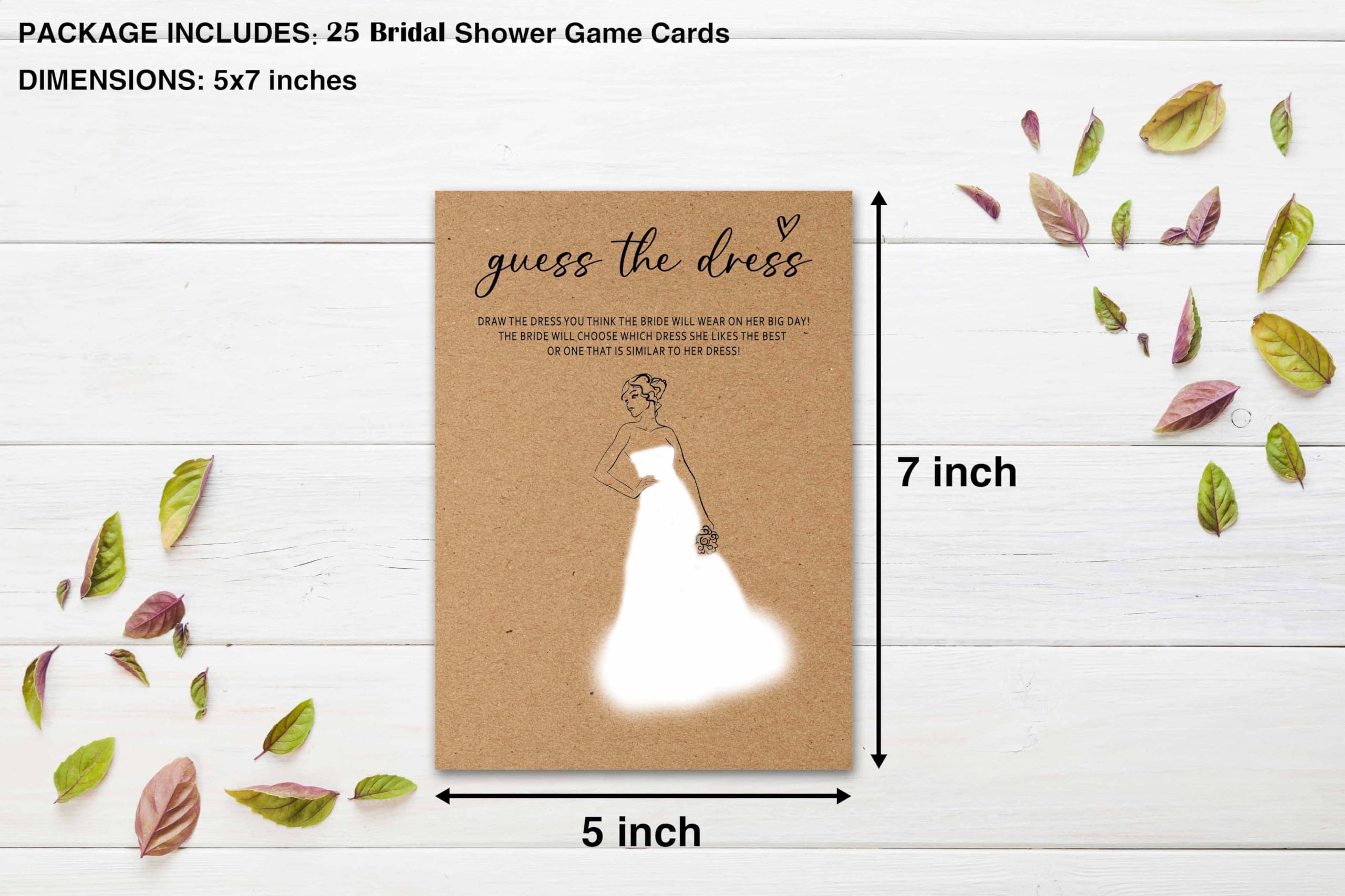 HEZNZXQ Rustic Kraft Wedding Games, Guess The Dress Minimalist Bridal Shower Games, Engagement/Bachelorette Party Decorations, 5" x 7" Double-Sided Games Cards(25 Pack)-A12