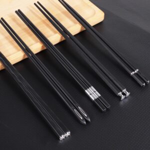 GLAMFIELDS 5 Pairs Premium Chopsticks Reusable Dishwasher Safe 9.5 Inch Fiberglass Chop Sticks Gift Set Non Slip Black + Silver