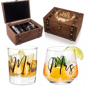 Melonva Wedding Keepsake Box Wedding Gifts for Couples 2024 Engagement Gifts for Couples With Wine Glasses Wedding Memory Box Newly Engaged Gifts Fiance Wine Glasses for Couple