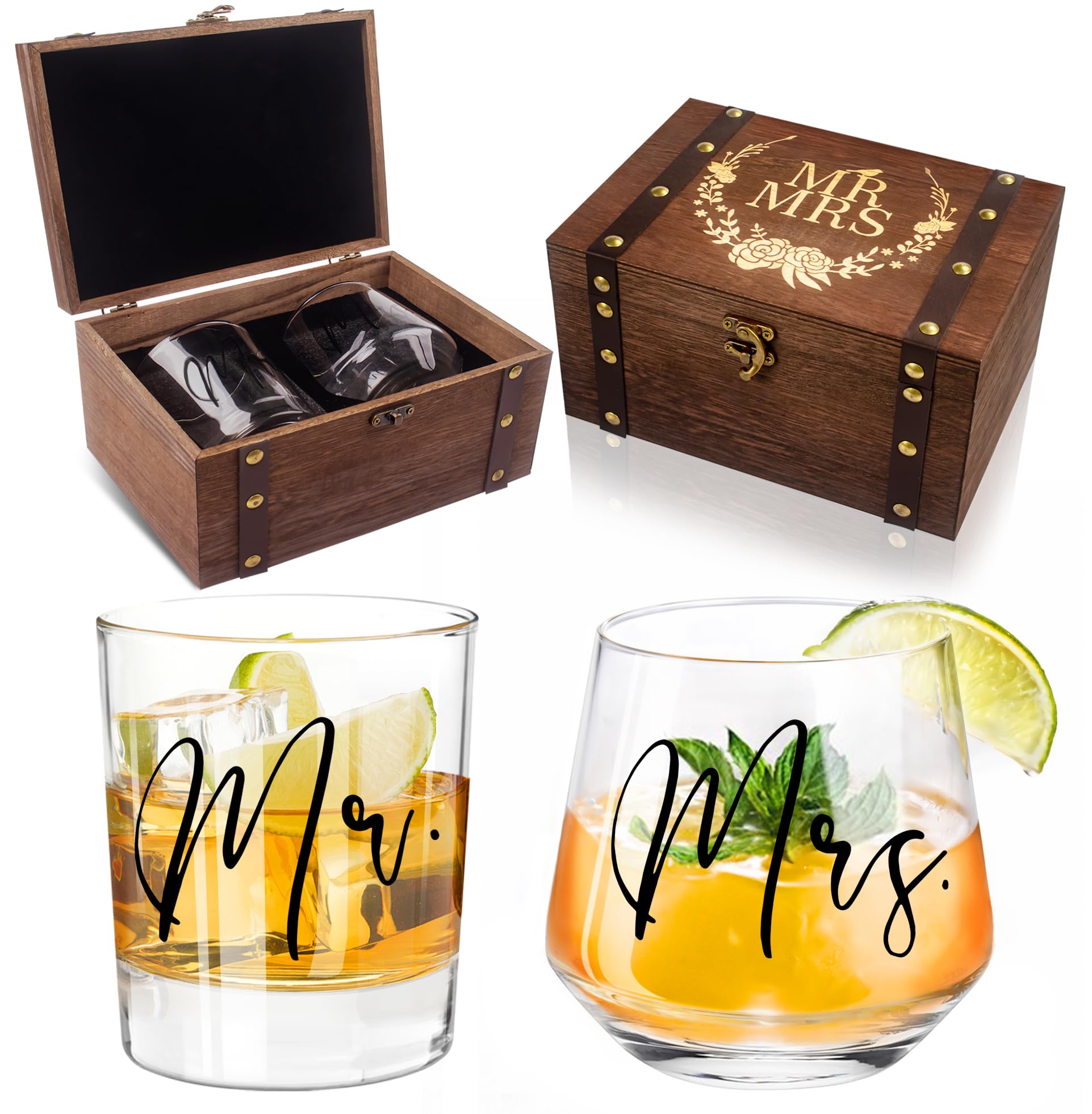 Melonva Wedding Keepsake Box Wedding Gifts for Couples 2024 Engagement Gifts for Couples With Wine Glasses Wedding Memory Box Newly Engaged Gifts Fiance Wine Glasses for Couple