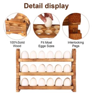 CVHOMEDECO. Wooden Egg Holder Fresh Egg Holders Countertop Firewood Egg Collecting Rack for Gathering Fresh eggs, Stackable with 36 eggs, Home Kitchen Organizer, Set of 3 PCS