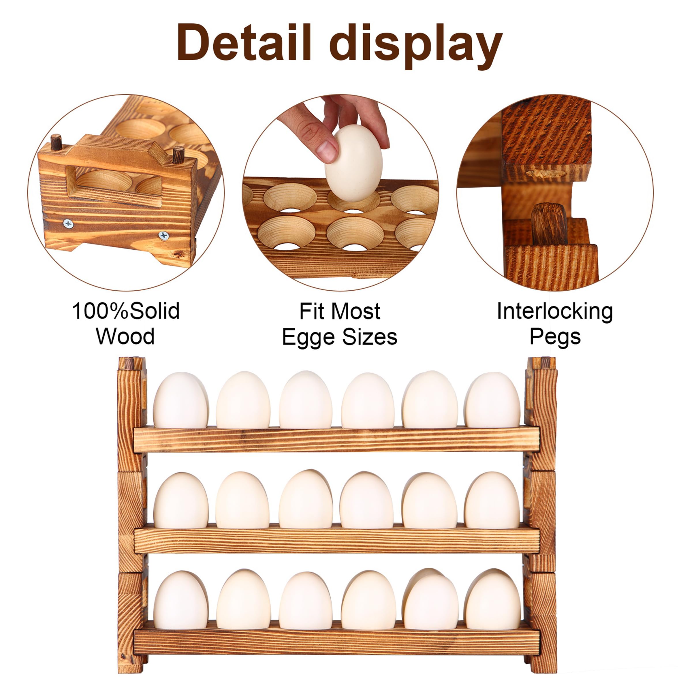 CVHOMEDECO. Wooden Egg Holder Fresh Egg Holders Countertop Firewood Egg Collecting Rack for Gathering Fresh eggs, Stackable with 36 eggs, Home Kitchen Organizer, Set of 3 PCS