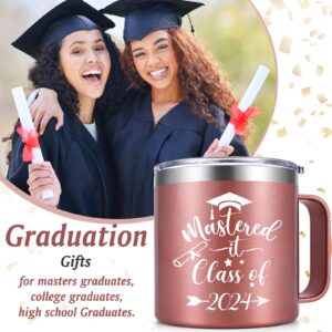 Lifecapido Graduation Gifts, 2024 High School College Masters Degree PHDGraduation Gifts for Her Daughter Niece Friends, Mastered It Class of 2024 Insulated Coffee Mug with Spoon (14 oz, Rose Gold)