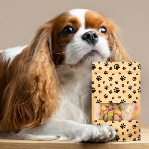 50-Pack Paw Print Dog Treat Bags by Poppy's – Perfect for Canine Delights, Secure Zip Lock Closure, Food-Safe Material, 4.7 x 7.7 Inches