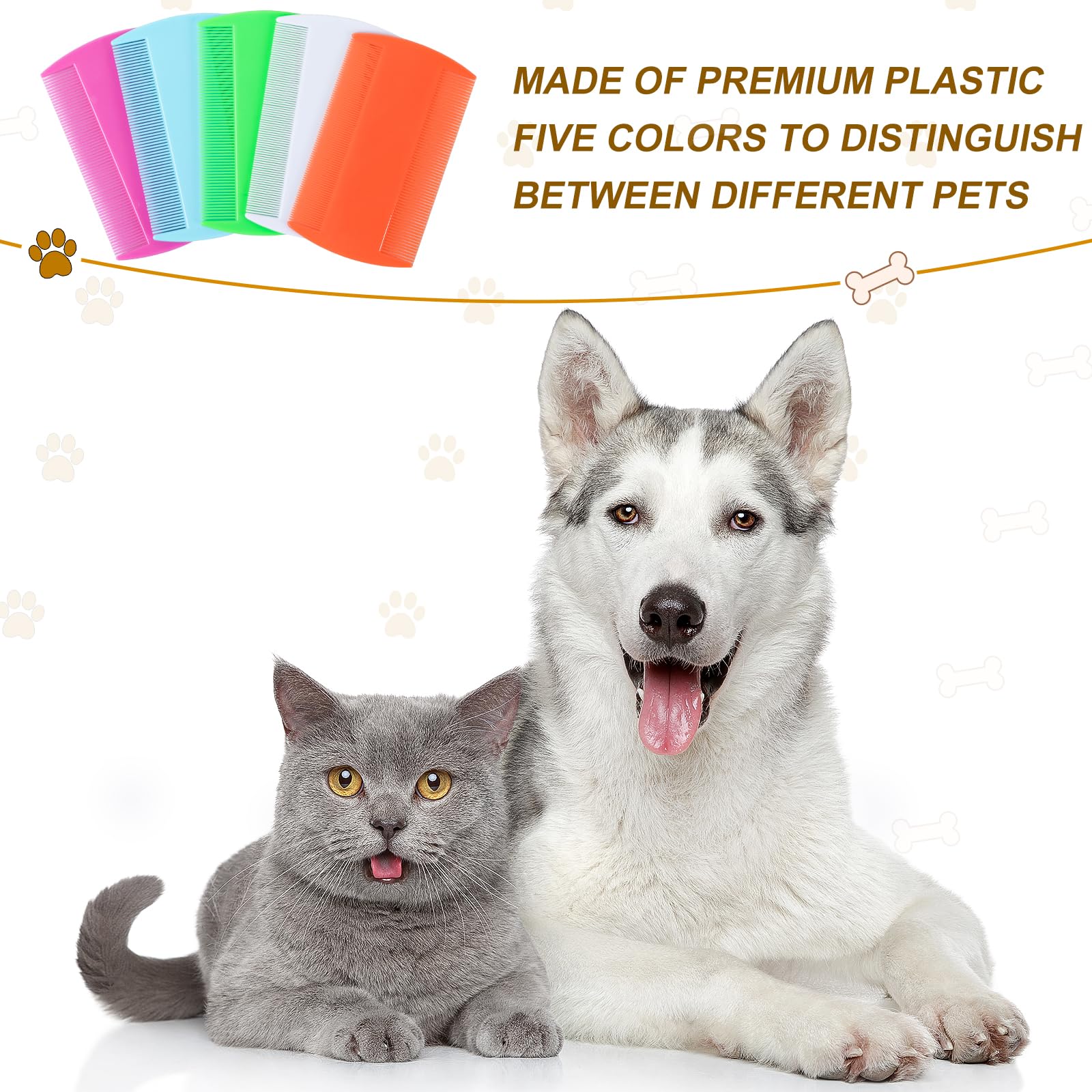 RMERVE 100 Pcs 5 Colors Double Side Tooth Pet Flea Comb Bulk for Cats Dogs Lice and Tick Comb for Small Cats Dogs Kitten Indoor