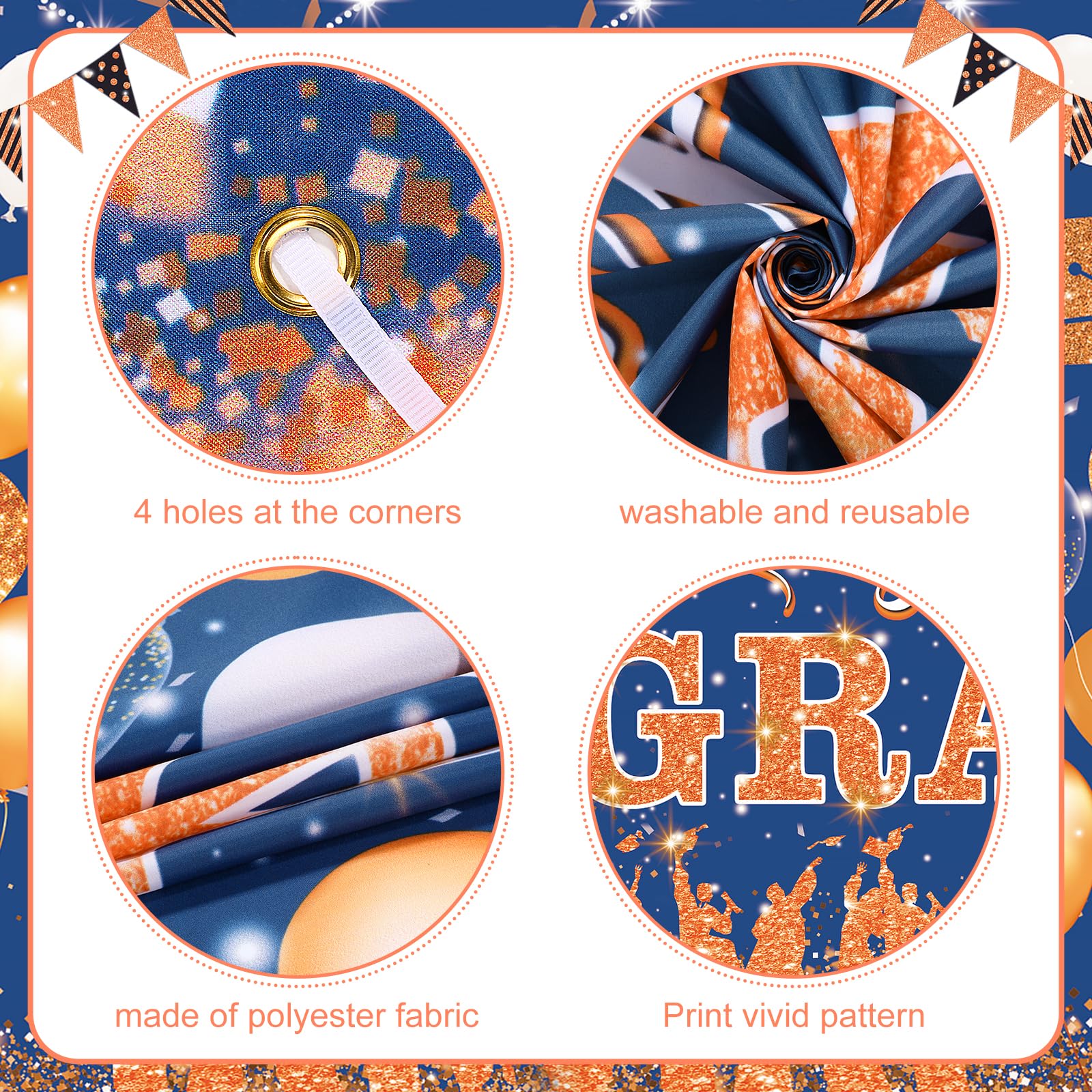 Blue Orange Graduation Decoration Banner, Blue Orange Congrats Grad Banner 2024 Blue Orange Graduation Party Banner for Class of 2024 High School College Graduation Party 70.8x43.3 inch