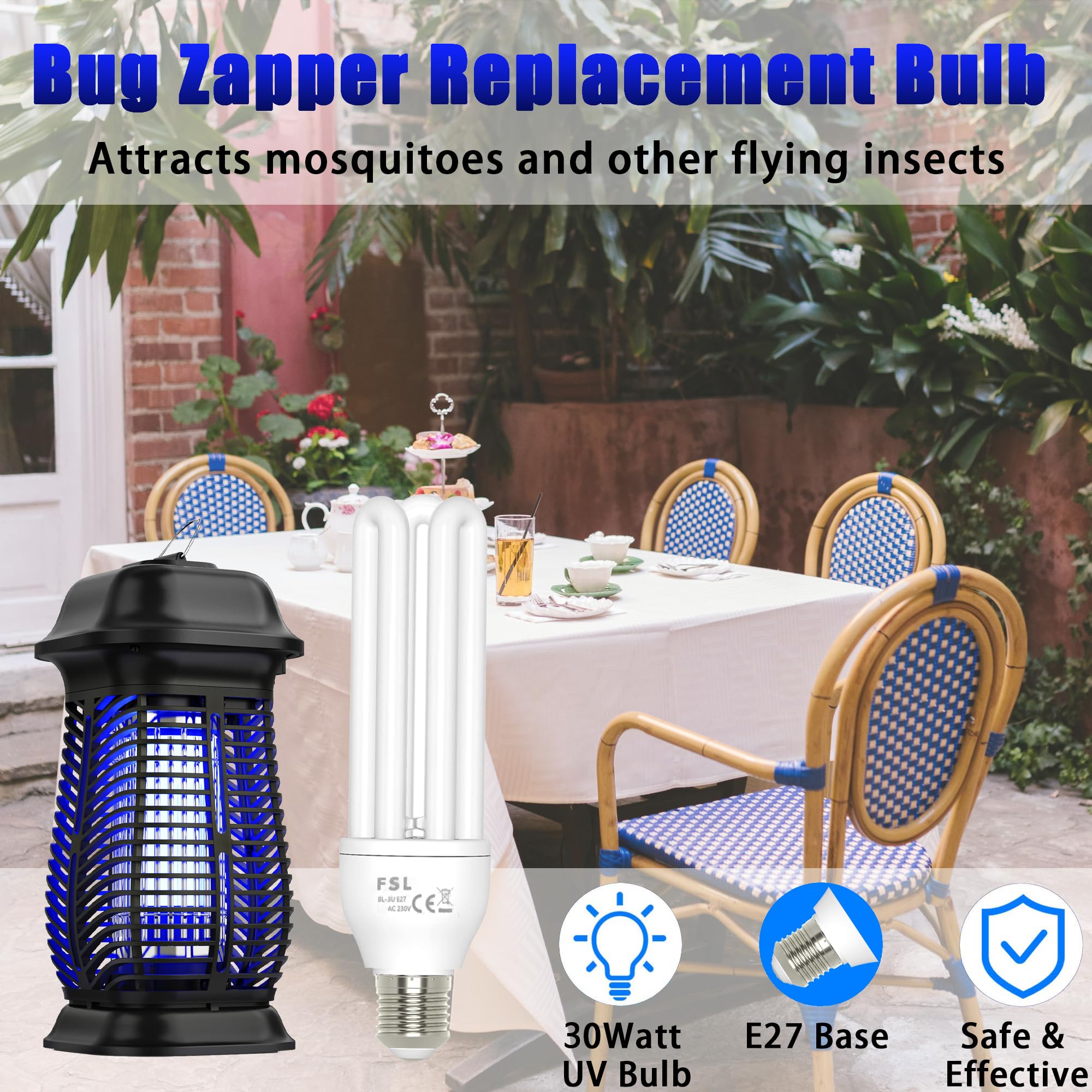 Bug Zapper Replacement Light Bulb with E27 Base, 3U Shaped Tube Bulb for 20W Outdoor Mosquito Zapper, Compatible with XGAYOO, Homesuit, PALONE, Meilen