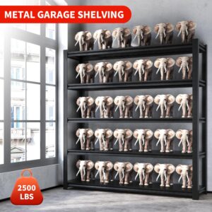 DARTIIA 72" H Garage Shelving 2500LBS Heavy Duty Storage Shelves Adjustable 5 Tier Metal Shelves for Storage Garage Industrial Shelving Utility Racks,16" D*36" W*72" H,Black