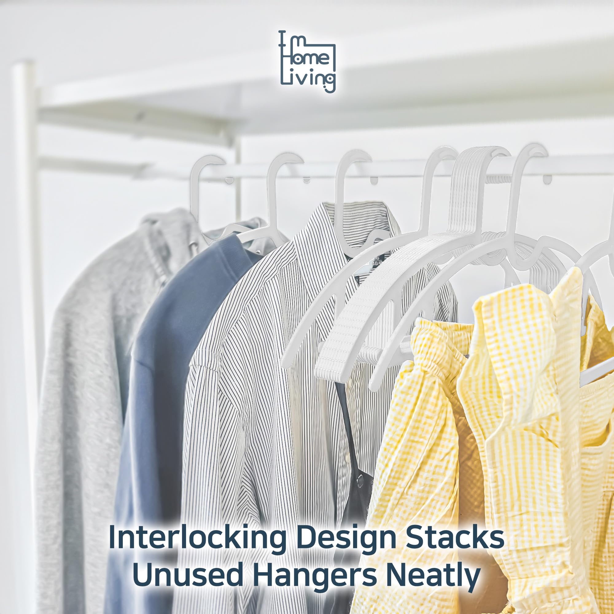 I M HOME LIVING Interlocking Slim Link Hangers 50 Pack with Connector Hooks, Premium Space-Saving Hangers, Heavy Duty Design for Coats, Suits, and Shirts, Neatly Stackable for Storage (White, 50)