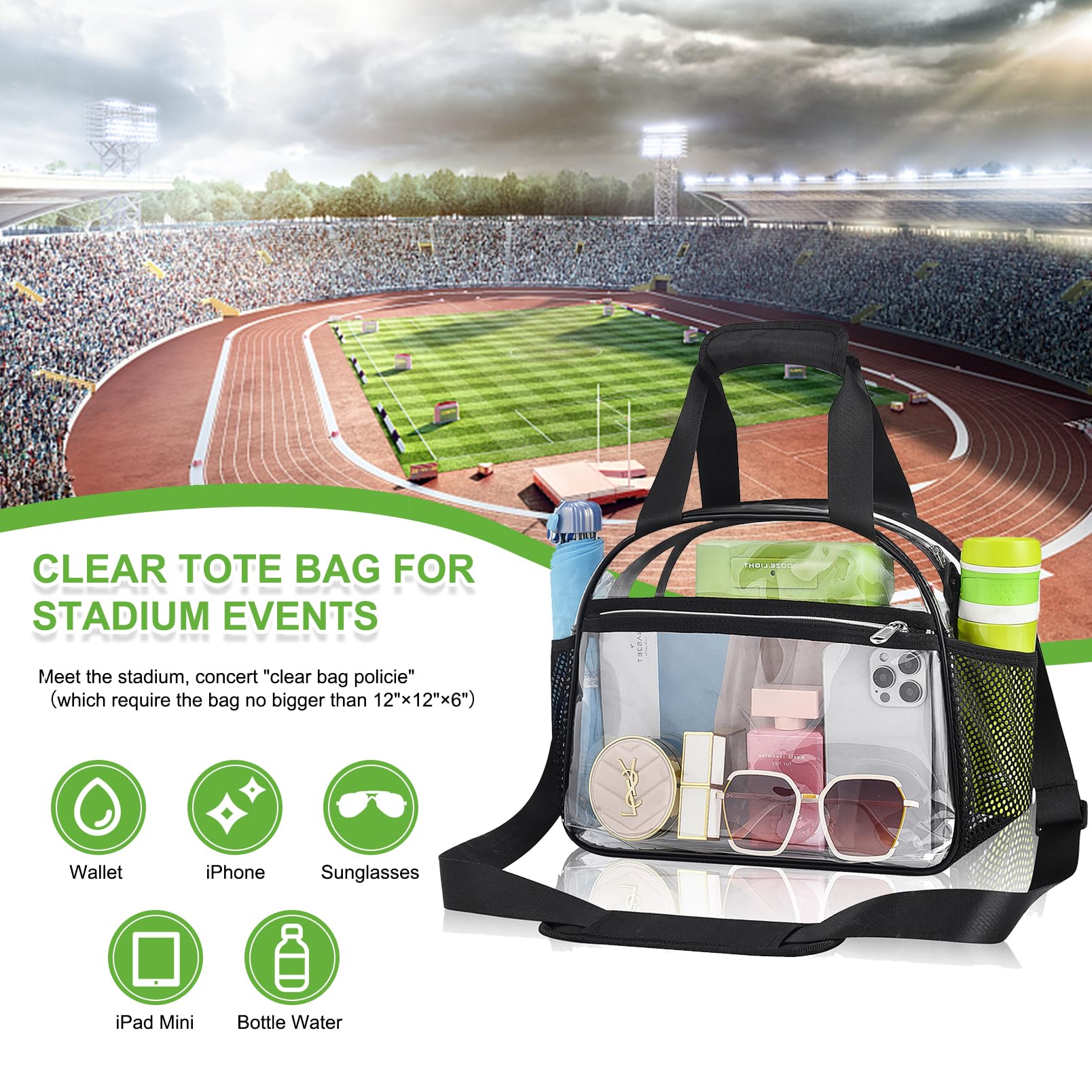 Busiuw Clear Bag for Stadium Events 12×6×12 Clear Tote Bag Lunch Bag with Reinforced Straps for Stadium Work Travel and Sporting Events