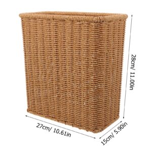 PRETYZOOM Woven Trash Can Rattan Waste Basket Slim Rectangular Wicker Garbage Waste Bin Vintage Trash Container for Bedroom Bathroom Office Kitchen