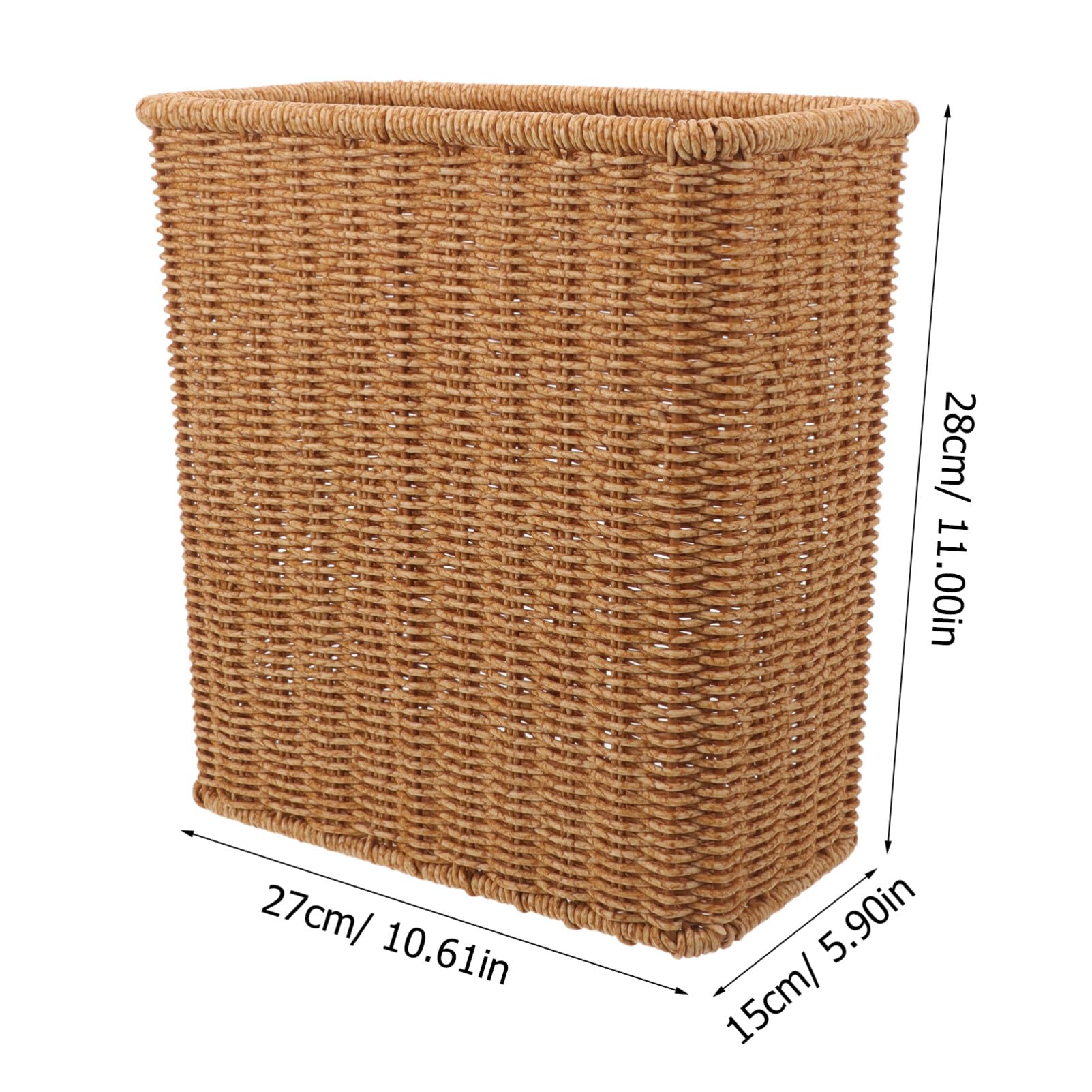 PRETYZOOM Woven Trash Can Rattan Waste Basket Slim Rectangular Wicker Garbage Waste Bin Vintage Trash Container for Bedroom Bathroom Office Kitchen