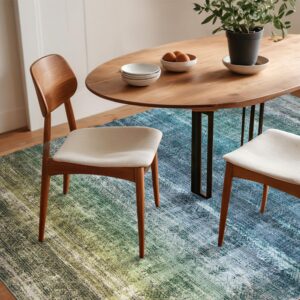 Kokia Abstract Area Rug Living Room 5x7 Colorful Washable Large Rug Bedroom Living Room Under Dining Table Soft Non Slip Stain Resistant Blue Carpet Room Decor, Oslo Teal