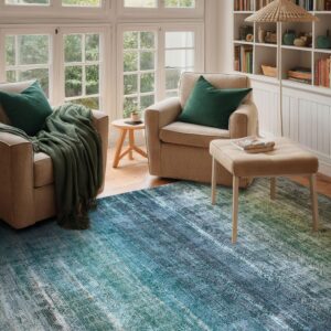 Kokia Abstract Area Rug Living Room 5x7 Colorful Washable Large Rug Bedroom Living Room Under Dining Table Soft Non Slip Stain Resistant Blue Carpet Room Decor, Oslo Teal