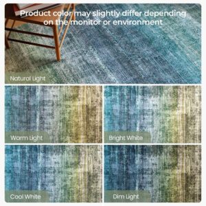 Kokia Abstract Area Rug Living Room 5x7 Colorful Washable Large Rug Bedroom Living Room Under Dining Table Soft Non Slip Stain Resistant Blue Carpet Room Decor, Oslo Teal