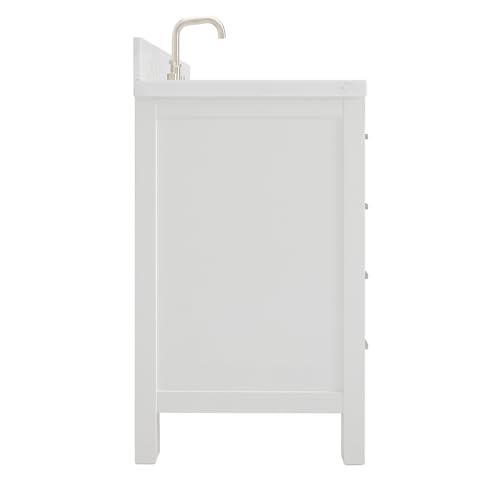 ARIEL Cambridge 42 Inch Bathroom Vanity with Sink, White Bathroom Vanity, Solid Wood Vanity Base Cabinet, Carrara White Quartz 1.5" Edge, Rectangular Single Sink, 2 Soft Closing Doors, 5 Drawers