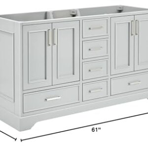 ARIEL Stafford 60" Grey Bathroom Vanity Base Cabinet, Double Sink Configuration, 4 Soft Closing Doors, 6 Full Extension Dovetail Drawers, Brushed Nickel