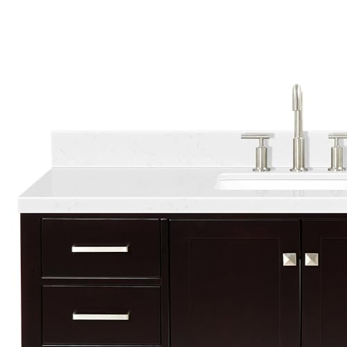 ARIEL Cambridge 54" Espresso Bathroom Vanity, 1.5" Edge Carrara White Quartz Countertop & Splash, Rectangular Sink, 2 Soft Closing Doors, 9 Full Extension Dovetail Drawers, Brushed Nickel