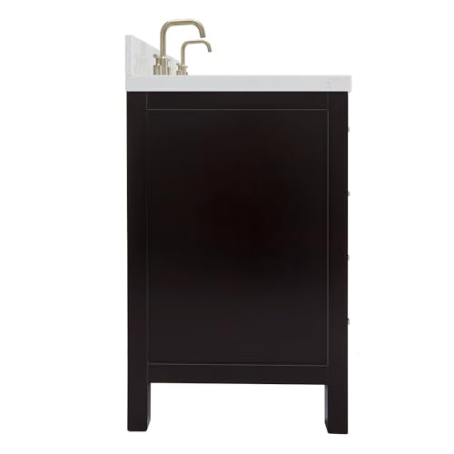 ARIEL Cambridge 66" Espresso Double Vanity, 1.5" Edge Carrara White Quartz Countertop & Splash, Rectangular Sinks, 4 Soft Closing Doors, 6 Full Extension Dovetail Drawers, Brushed Nickel