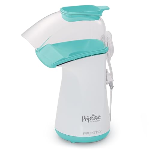 Presto 04869 Poplite Hot Air Popcorn Popper - Built-In Measuring Cup + Melts Butter, Easy to Clean, Built-In Cord Wrap, 18 Cups, Aqua/White