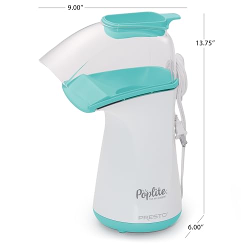 Presto 04869 Poplite Hot Air Popcorn Popper - Built-In Measuring Cup + Melts Butter, Easy to Clean, Built-In Cord Wrap, 18 Cups, Aqua/White