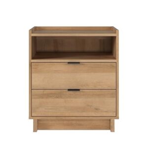 Prepac Simply Modern Nightstand Bedside Table, Natural Oak Nightstand for Bedroom, End Table with 2 Drawers and Open Shelf 23.75" W x 26.75" H x 16" D