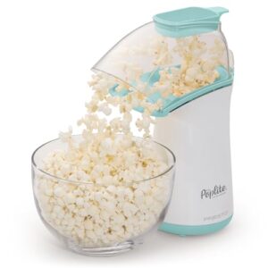 presto 04869 poplite hot air popcorn popper - built-in measuring cup + melts butter, easy to clean, built-in cord wrap, 18 cups, aqua/white