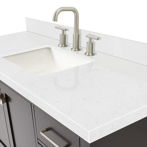 ARIEL Cambridge 54" Espresso Bathroom Vanity, 1.5" Edge Carrara White Quartz Countertop & Splash, Rectangular Sink, 2 Soft Closing Doors, 9 Full Extension Dovetail Drawers, Brushed Nickel