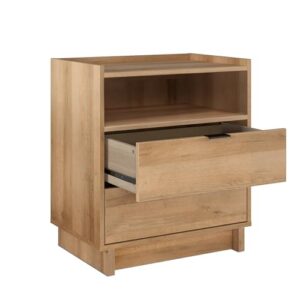 Prepac Simply Modern Nightstand Bedside Table, Natural Oak Nightstand for Bedroom, End Table with 2 Drawers and Open Shelf 23.75" W x 26.75" H x 16" D