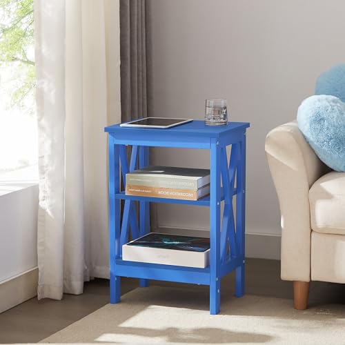 VECELO Nightstands Side/End Table with Storage Shelf Nightstands for Children's Room Living Room Bedroom, Dark Blue