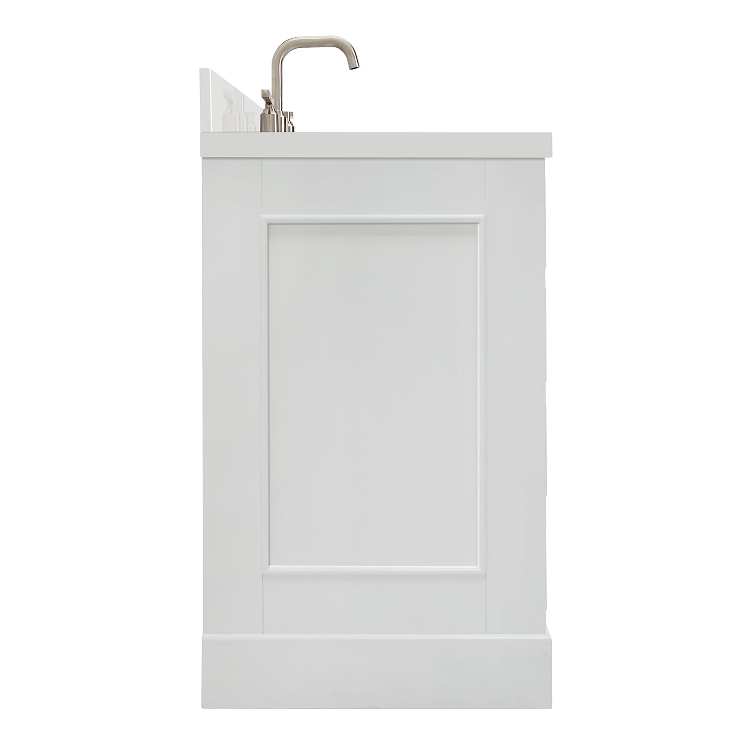 ARIEL Stafford 55" White Bathroom Vanity, 1.5" Edge Pure White Quartz Countertop & Splash, Single Rectangular Sink, 2 Soft Closing Doors, 9 Full Extension Dovetail Drawers, Brushed Nickel