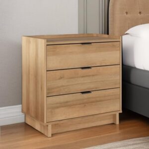 Prepac Simply Modern Nightstand Bedside Table, Natural Oak Nightstand for Bedroom, End Table with 3 Drawers 26.5" W x 26.75" H x 16" D