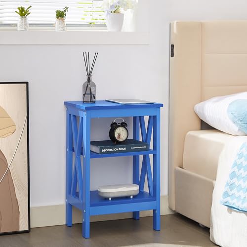 VECELO Nightstands Side/End Table with Storage Shelf Nightstands for Children's Room Living Room Bedroom, Dark Blue