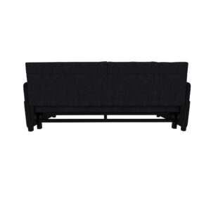 UPYOOE 63.8" Futon Sofa Bed Queen Size, Pull Out Bed, 3-in-1 Convertible Sleeper Sofa with Side Pocket, Modern Velvet Futon Couch for Living Room, Small Space, Apartment, Bedroom, Black