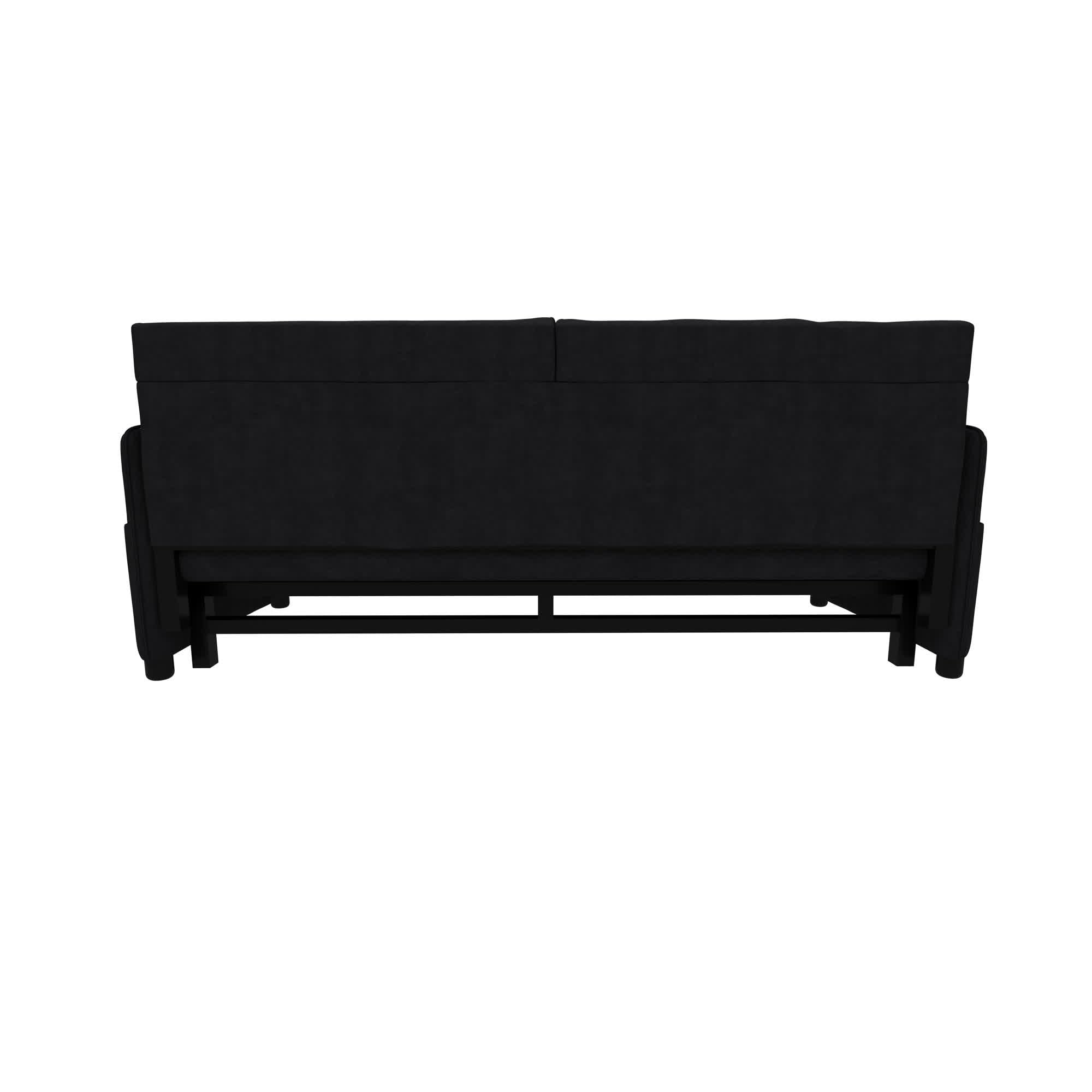 UPYOOE 63.8" Futon Sofa Bed Queen Size, Pull Out Bed, 3-in-1 Convertible Sleeper Sofa with Side Pocket, Modern Velvet Futon Couch for Living Room, Small Space, Apartment, Bedroom, Black