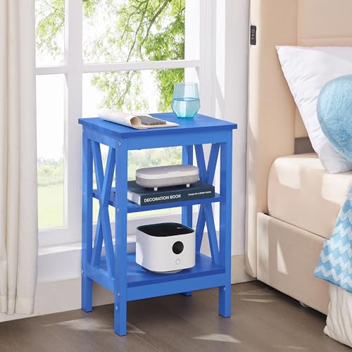 VECELO Nightstands Side/End Table with Storage Shelf Nightstands for Children's Room Living Room Bedroom, Dark Blue