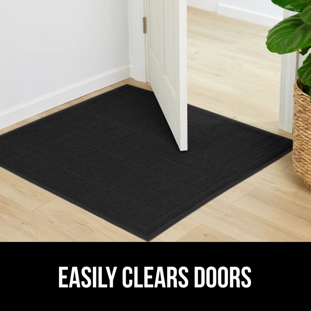 Gorilla Grip Dirt Grabber Mesh Door Mat, Low-Profile, Stain and Fade Resistant Heavy Duty Quick Dry Striped Doormat, Mats for Indoor or Outdoor Entry, Shoe Scraper, Garage Entrance Mat, 47x35, Black