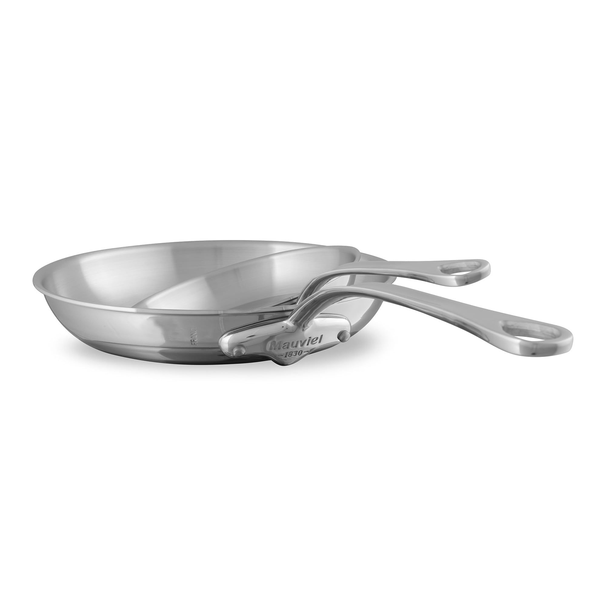 Mauviel M'Urban 4 Tri-Ply Polished Stainless Steel 2-Piece Frying Pan Set With Cast Stainless Steel Handles, Made In France