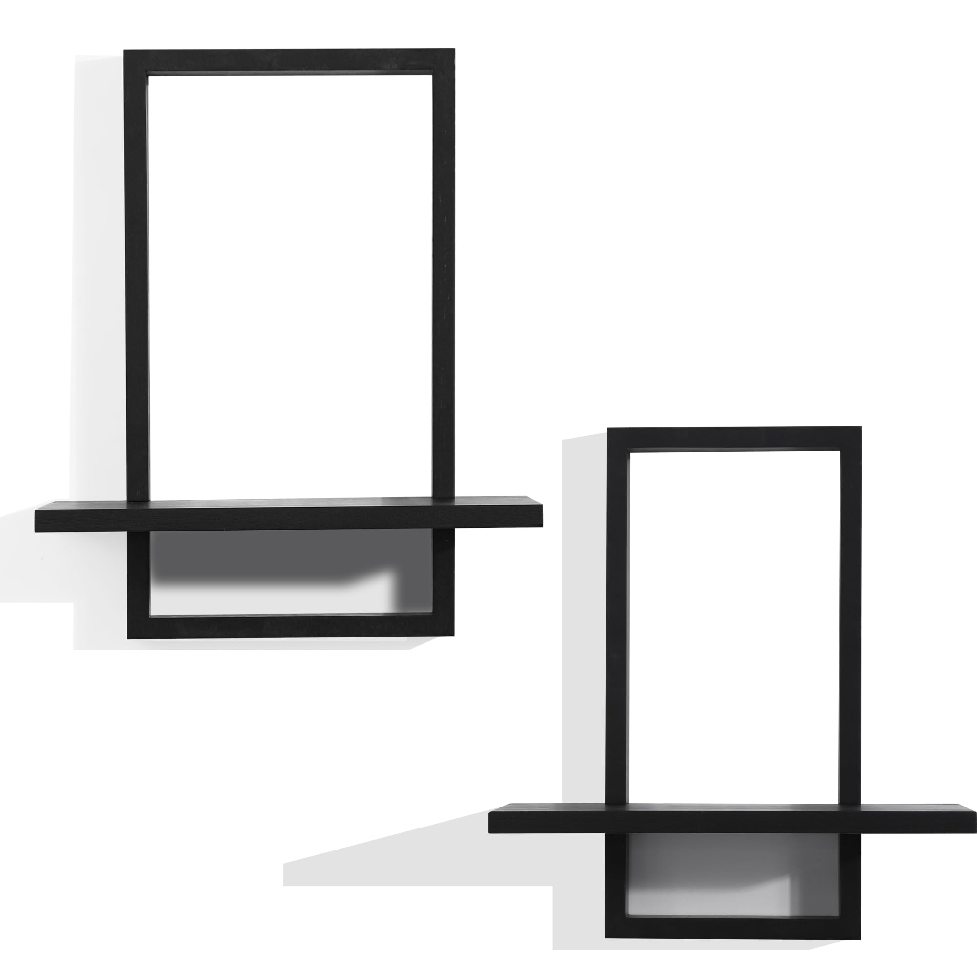 PHOENANCEE Square Floating Shelves Black,Framed Hanging Shelf for Wall Set of 2,Decorative Modern Chic Plants Decor for Living Room Bedroom Bathroom Home Office,Soild Wood,L+S